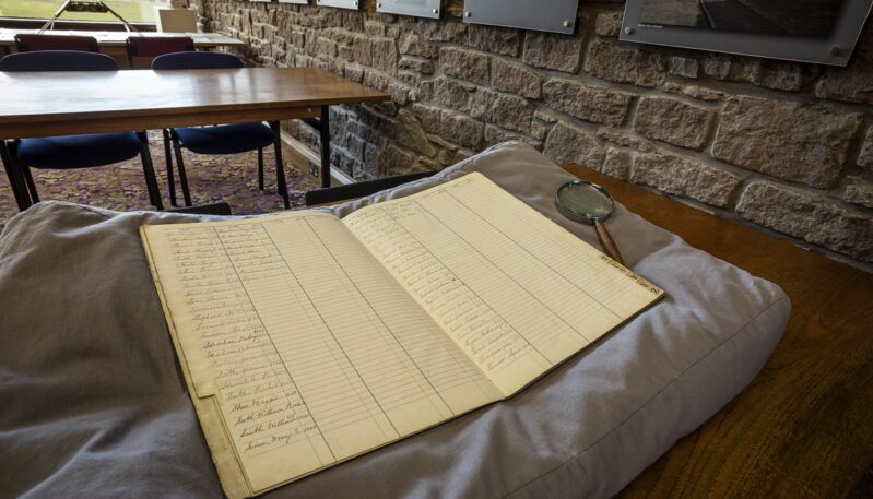 Book on display at Angus Archives, near Forfar