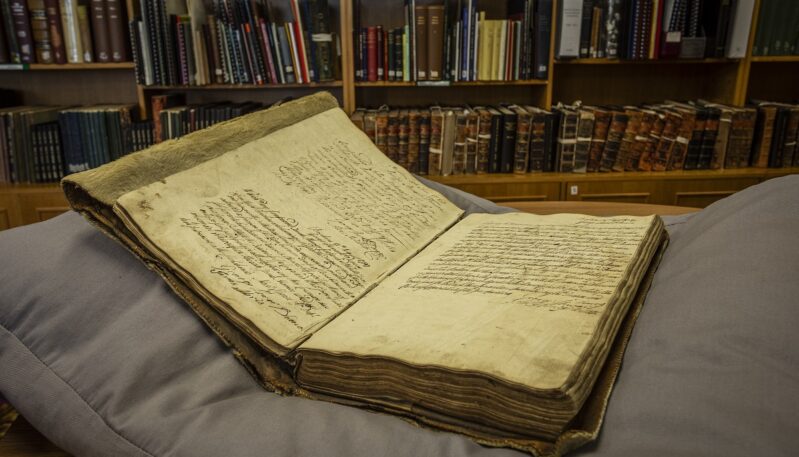 Book on display at Angus Archives, near Forfar