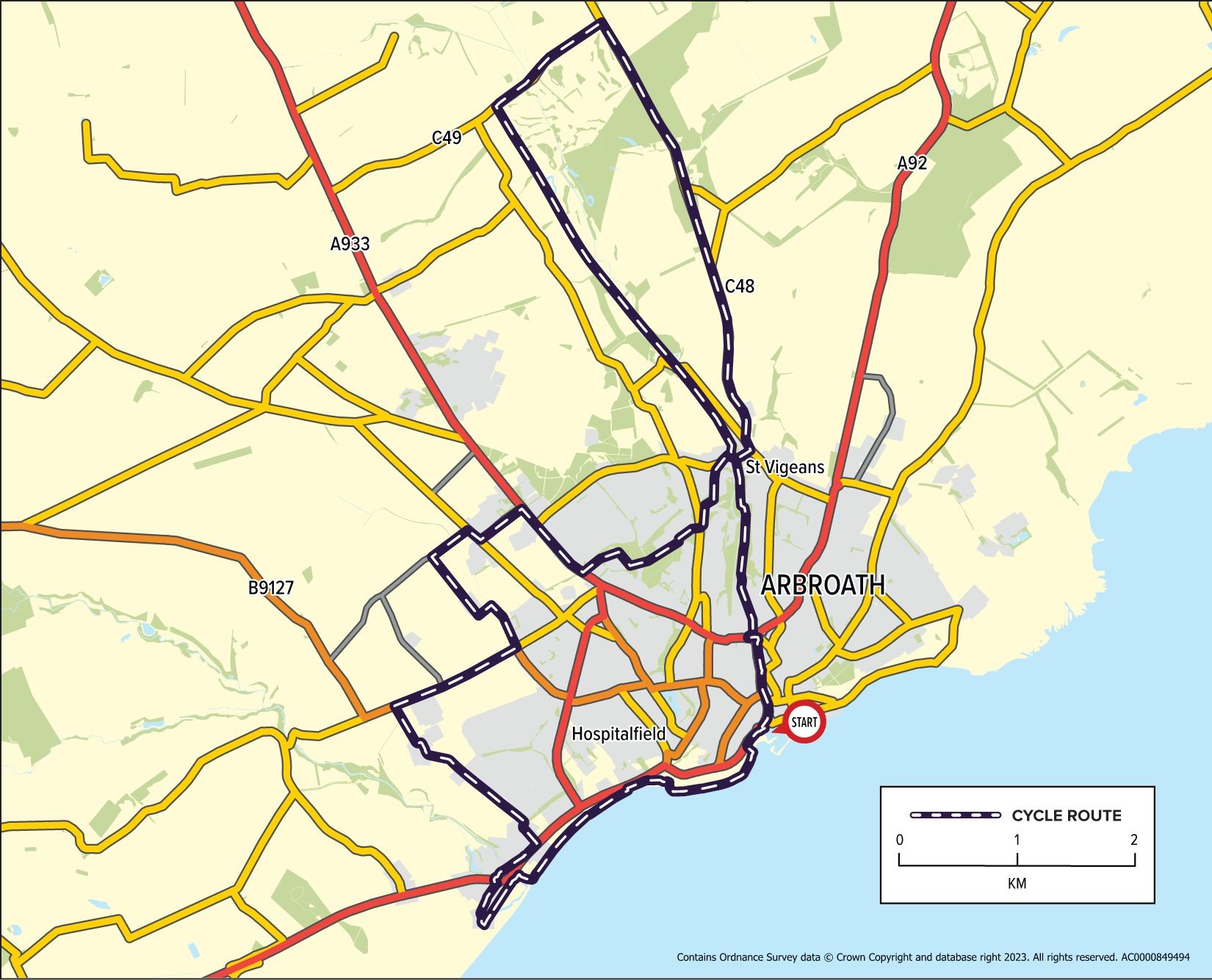 Arbroath, Arbirlot, Ethie Woods and the Coast Route Map