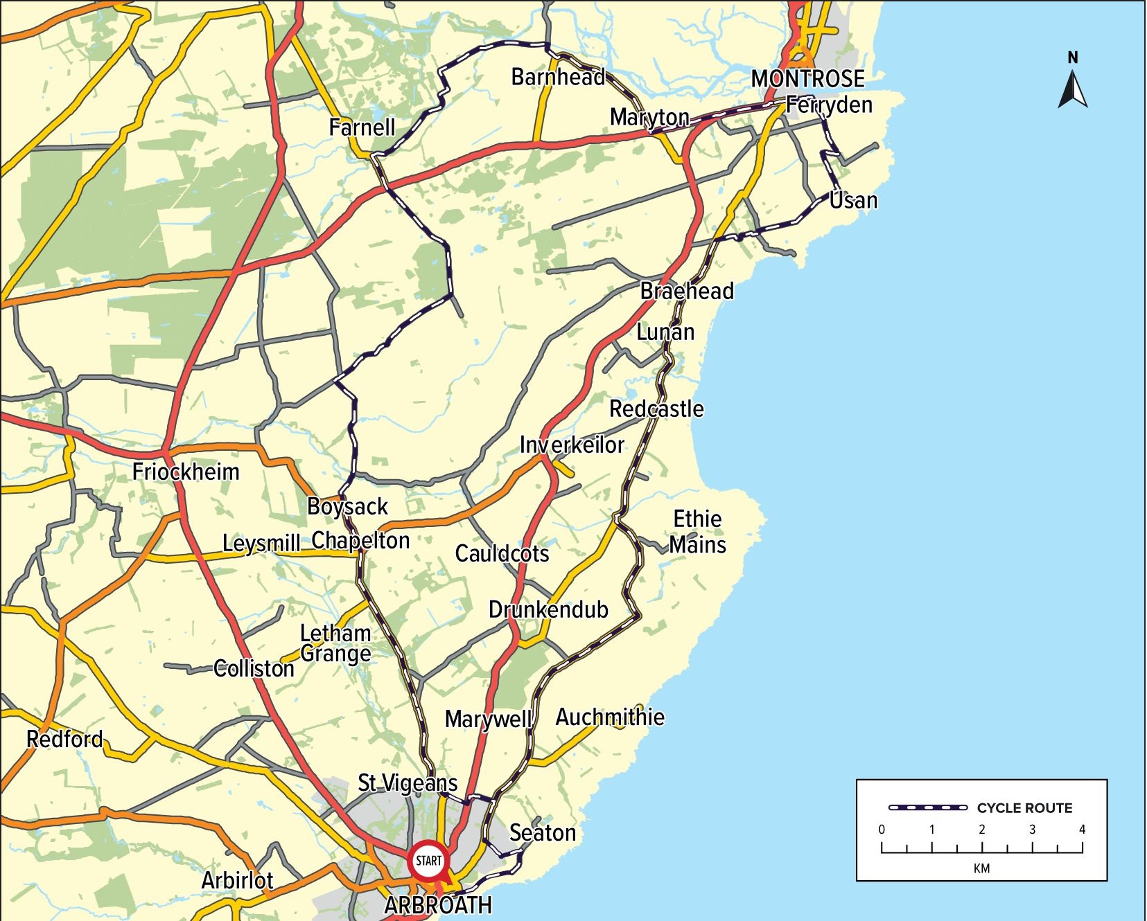 Arbroath to Montrose Route Map