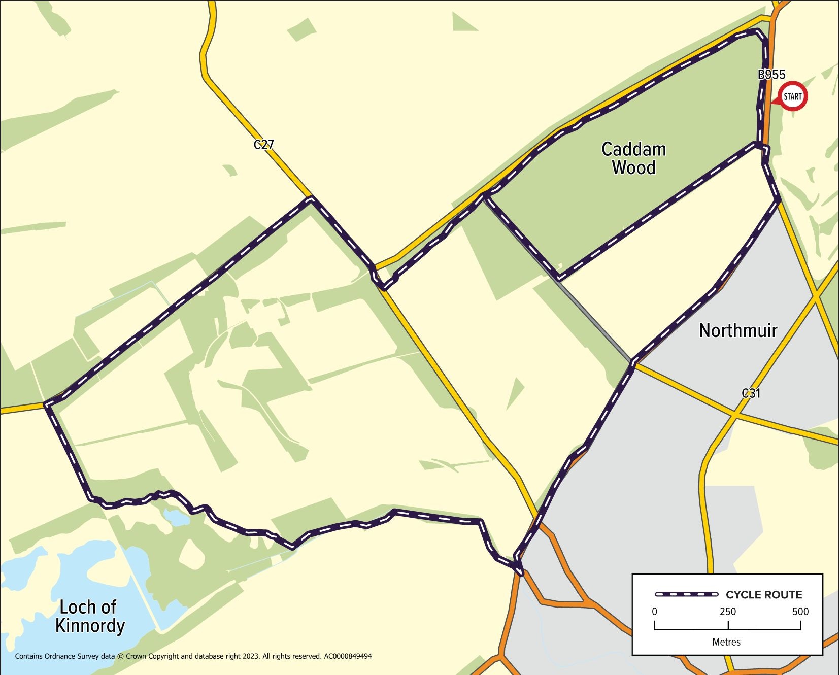 Caddam Woods and Loch of Kinnordy Route Map