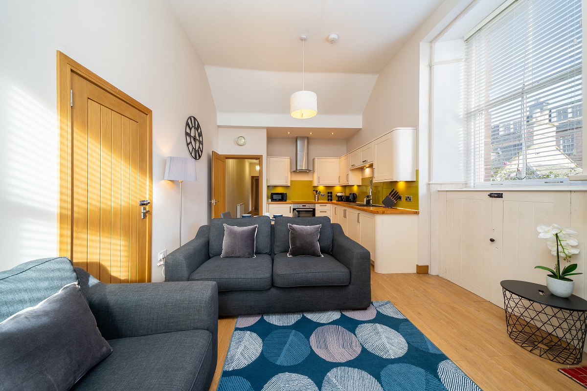 Kitchen and living area at Church House, Montrose