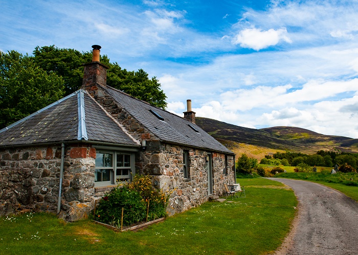 Exterior view of Colmeallie Bothy in Glen Esk
