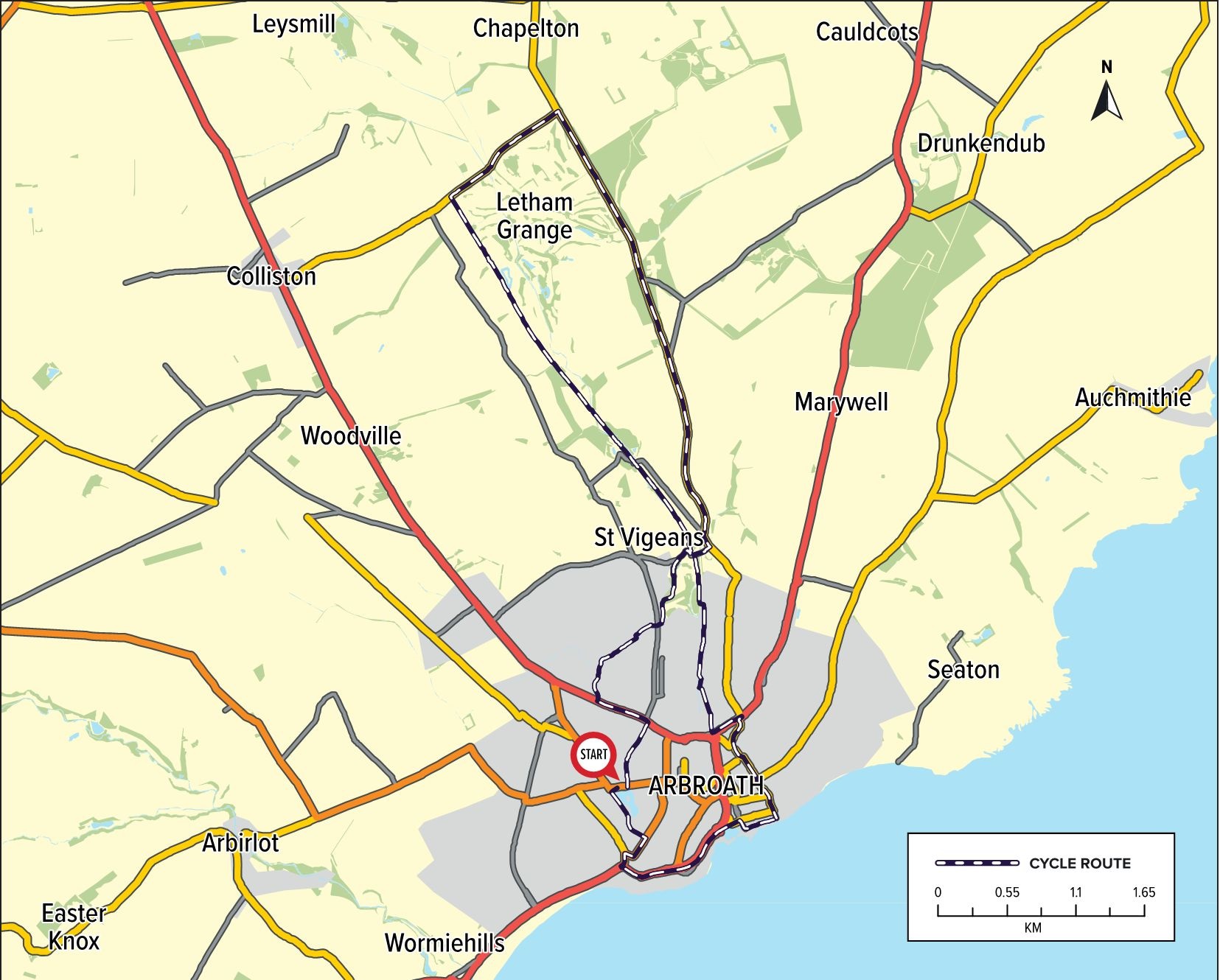 Keptie Pond to Letham Grange Route Map