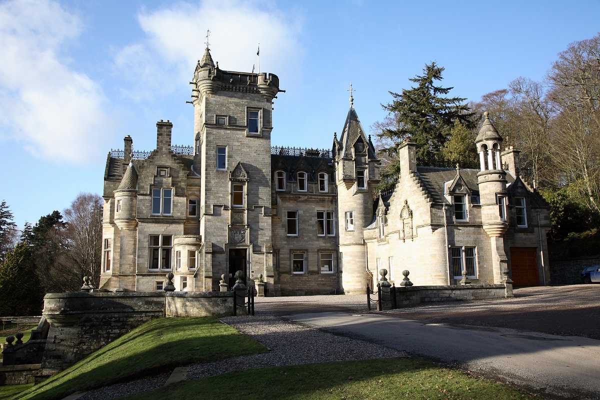 Exterior view of Kinnettles Castle near Forfar