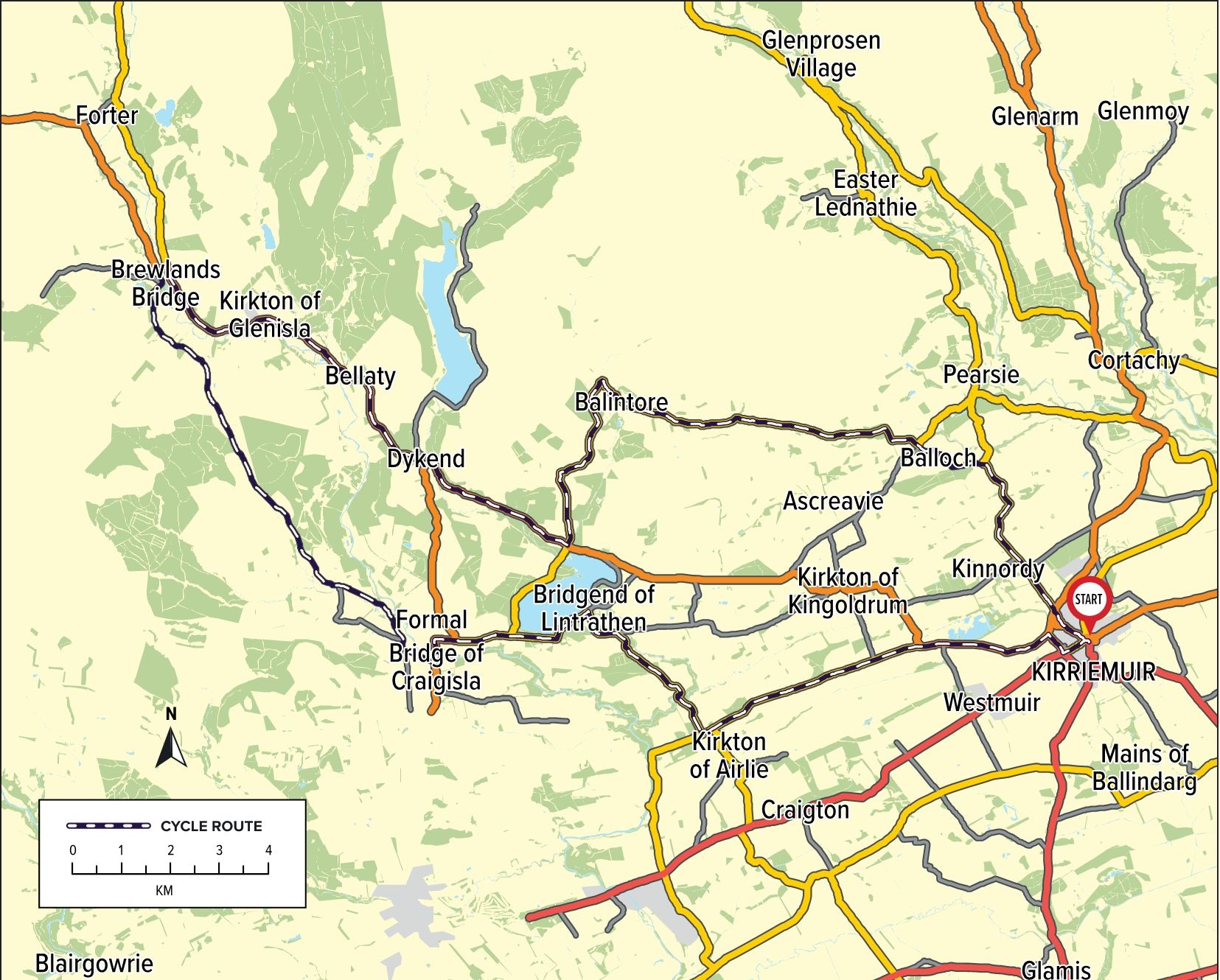 Kirriemuir to Glenisla Circuit Route Map