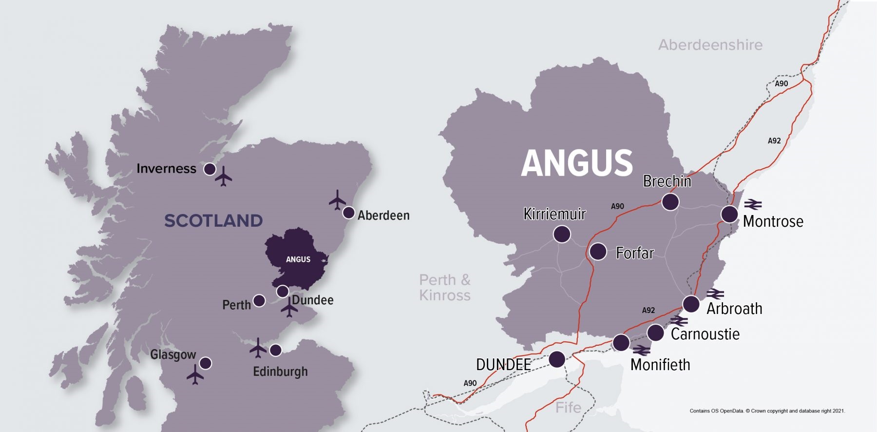 Map of Angus in Scotland