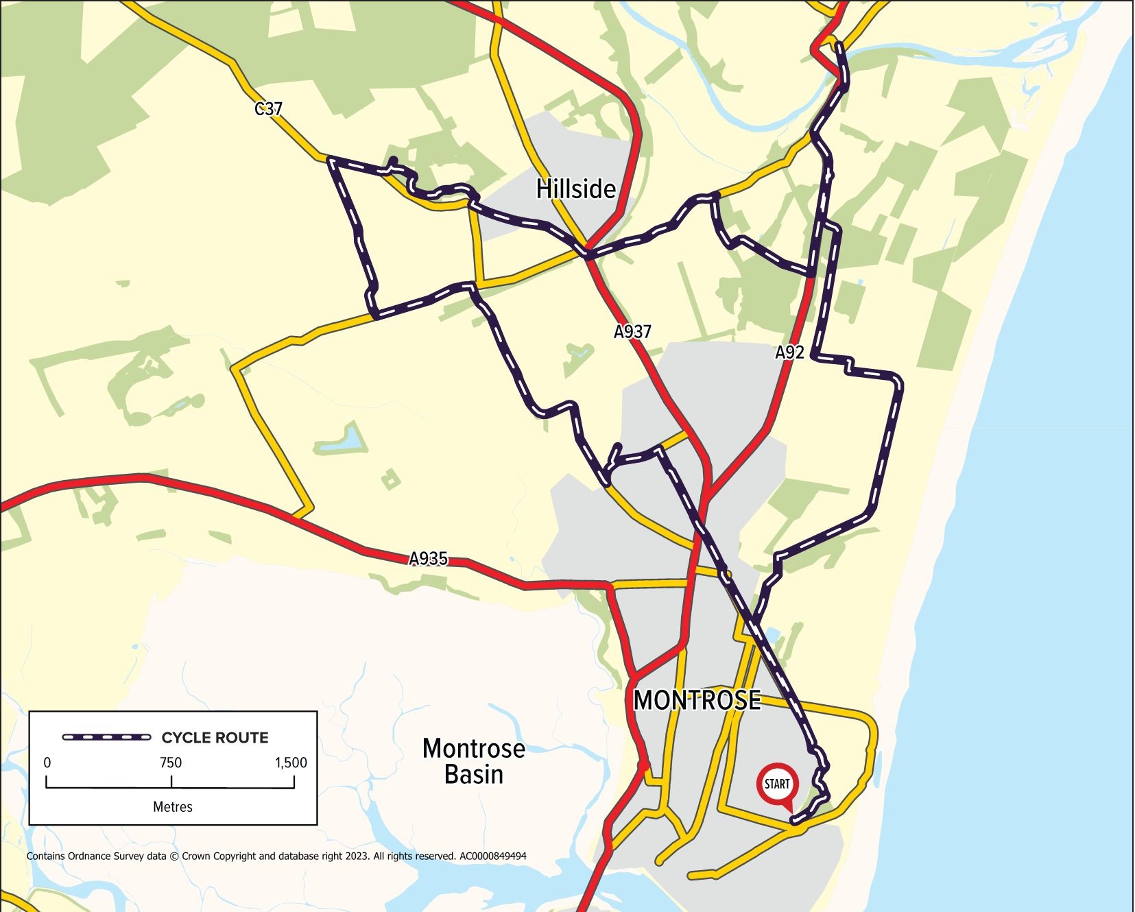 Montrose, Hillside and Northwater Bridge Route Map