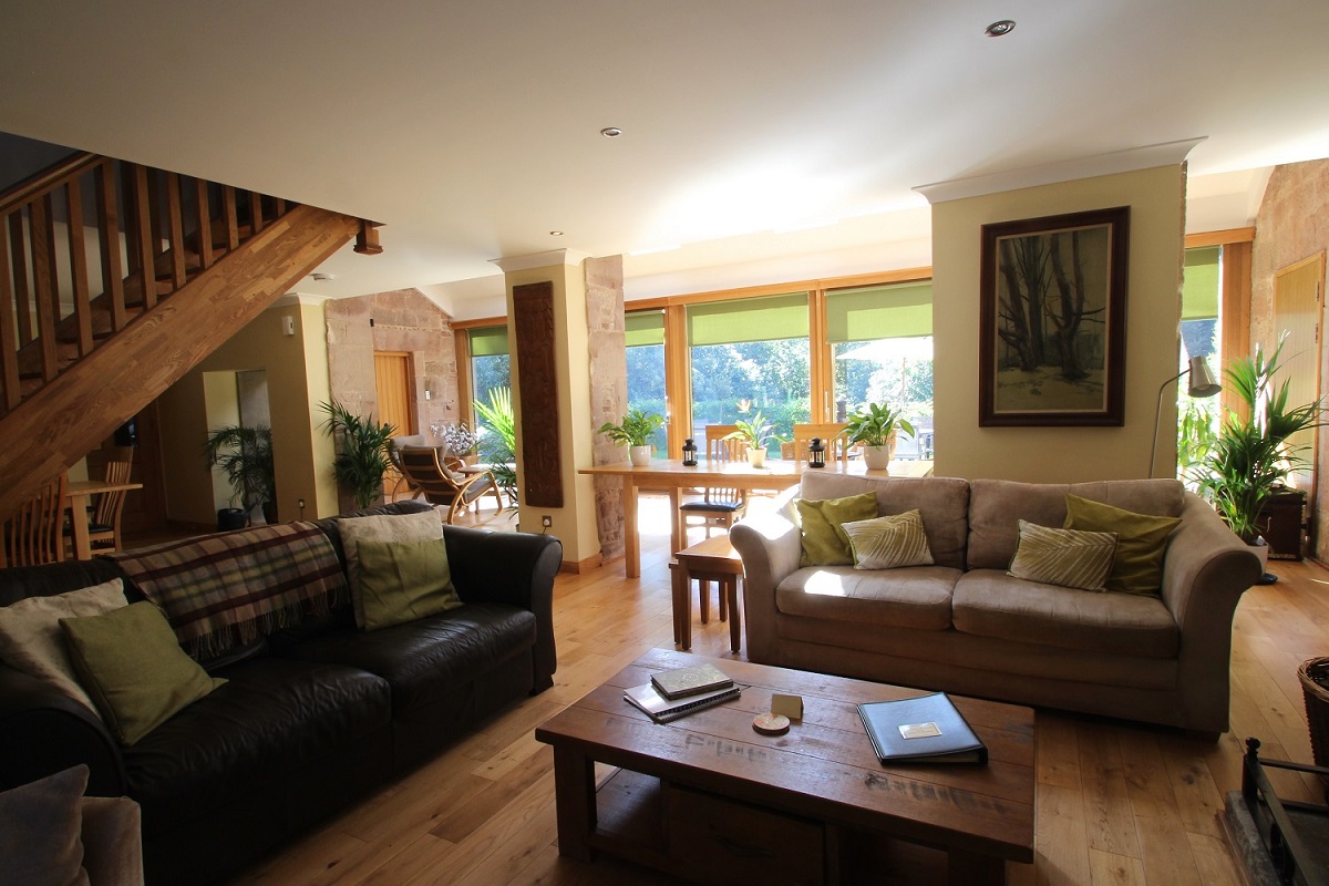 Open plan living area at Kinblethmont Coach House