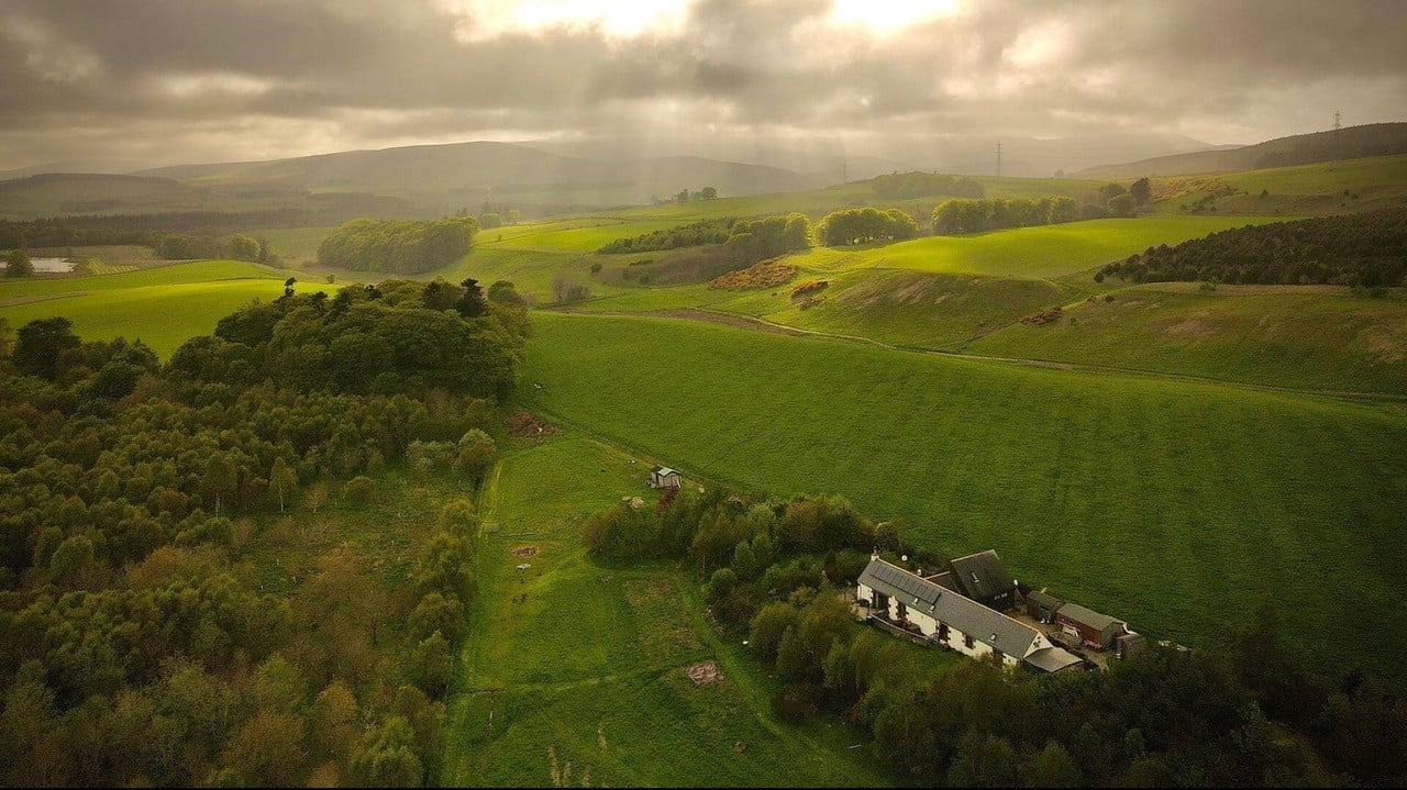 Aerial view of Thistle Dhu Cottage near Edzell