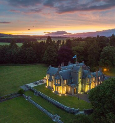 Aerial view of Turin Castle near Forfar