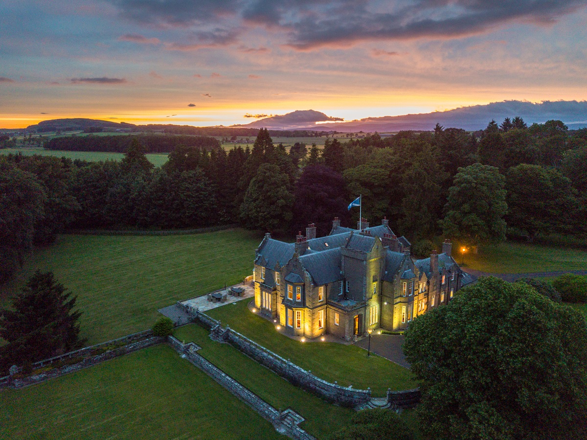 Aerial view of Turin Castle near Forfar